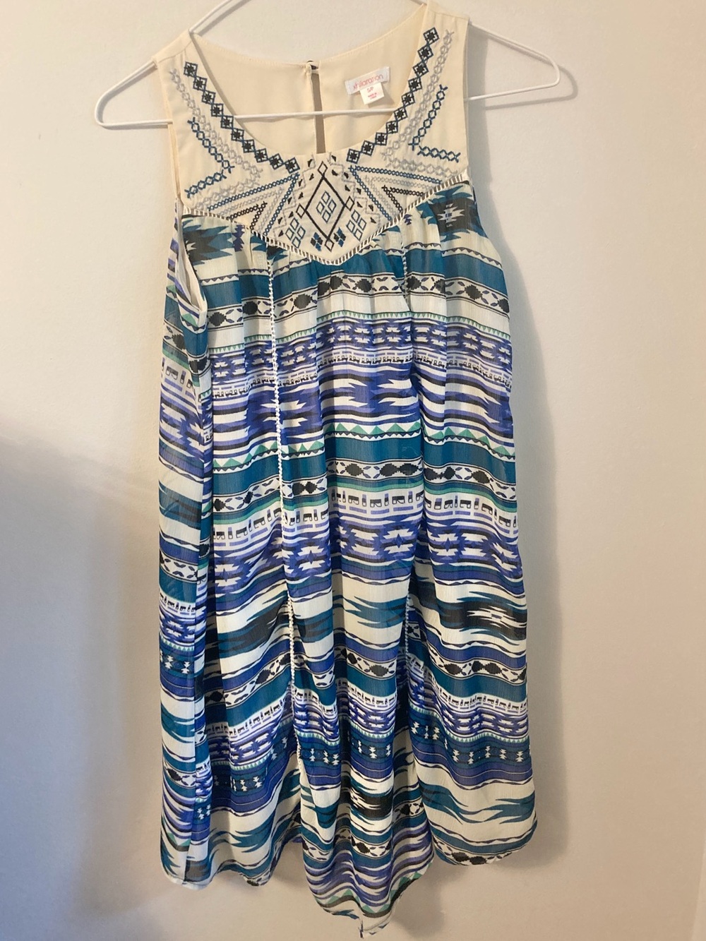 Xhilaration Blue Green Cream Southwest Tribal Print Shift Dress Tunic Aztec Boho